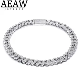 AEAW 18 Inch 925 Sterling Silver Setting Iced Out Moissanite Diamond Hip Hop Cuban Link Chain Miami Necklace Jewelry for Mens X050257i