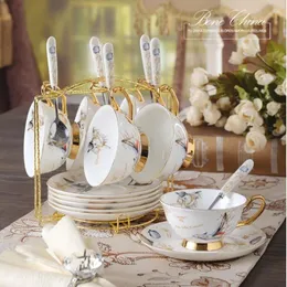 Cups Saucers Bone China Ceramic Luxury White Coffee Cup Gold Crema Cappuccino Tea Sets European Vaso Plegable Reusable 50BD