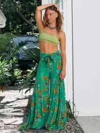 Capris 2023 Neue Boho Drucken Hohe Taille Mit Gürtel Beachwear Lose Hosen Sommer Urlaub Frauen Kleidung Strand Tragen Badeanzug Cover up A1149