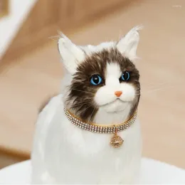 Dog Collars Pet Necklace Exquisite Sparkling Rhinestone Cat With Chinese Bell Adjustable Collar Hollow Carved For Stylish
