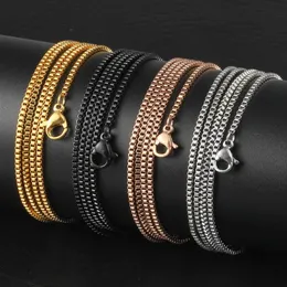 Whole Stainless Steel Link Box Chain 1 5mm Silver Gold Rose Gold Black Chokers Necklaces For Women Fashion Jewelry310Y