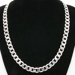 10mm Wide Solid Curb Chain 18K White Gold Filled Classic Style Polished Mens Necklace Jewelry 24 Inches263N