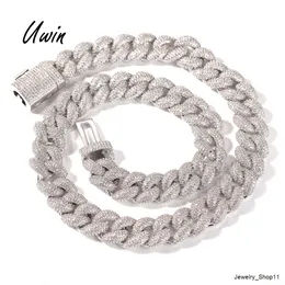 Uwin hip hop 14mm latão zircônia banhado a ouro cubano link corrente colar pulseira prong rapper jóias feminino masculino