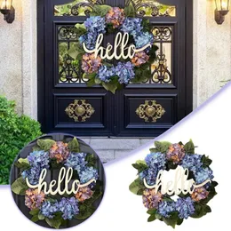 Decorative Flowers Christmas Wreaths Hydrangea Hello Thanksgiving Day Decoration Garden Gate Background Wall Window Hanging