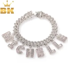 THE BLING KING Hiphop DIY Statement 12mm S-Link Miami Cuban Necklace Baguette Letter Pendant ankle Jewelry Whole Own Style Y20237v