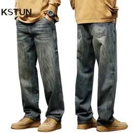 Jeans masculinos baggy homens calças de perna larga casual oversize para roupas soltas ajuste streetwear masculino denim calças 2023 kpop 231219