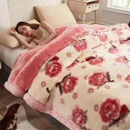 담요 따뜻한 침대 고급 고급 따뜻한 따뜻한 따뜻한 따뜻함 Raschel Blanket Winter Autumn Double Side Plush Comforter Quilt 231218