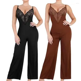 Mulheres Sexy Lace Shapewear Macacão para Mulheres Backless V Neck Flare Leggings Spaghetti Straps Wide Leg Romper Barriga Controle Corpo