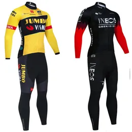 Set Inverno 2024 JUMBO Ciclismo JERSEY Bavaglino Pantaloni Vestito Uomo Donna Ropa Clclismo Ag2r Squadra In Pile Termico Bike Maillot GIACCA Abbigliamento