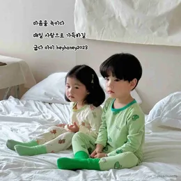 Pajamas Children's Cotton Pajama Suit Kids Cartoon Bear Print Long Sleeve Top and Pant Set Spring Auutmn Clothing Sleep Wound