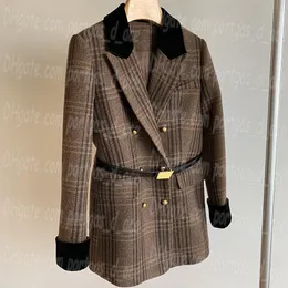 Xadrez feminino blazer jaqueta casaco vintage elegante feminino formal casacos contraste cor luxo designer blazers jaquetas