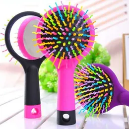 Escova de cabelo desembaraçadora pente mágico arco-íris com espelho escovas de cabelo pente antiestático preto rosa roxo cepillo para desenredar el cabello pente mágico arco-íris