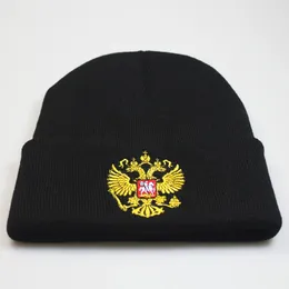 Berets Coat of Arms Russia bonnet Hat Hat Knitting Hats Men Women Fashion Insisex Russian Flag Warm Winter Skullies Beanies Caps2024