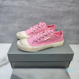Balencaigashoe Casual Paris Designer Canvas Shoes Shoes Vintage Classic  Black and White Pink Water Dyed High Trailer Canvas Shoes