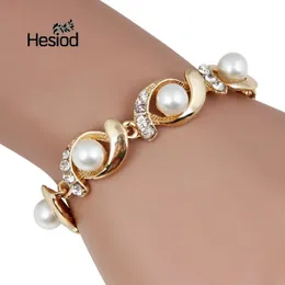 Bangle Hesiod imitacja Pearl Bransoletka Kobiety moda modna złoty srebrny łańcuch kolorów kryształowy stopień 231219