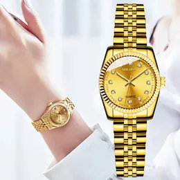 Andra Watche Top Brand Luxury Fashion Diamond Ladies Wristwatches Rostfritt stål Guldnät Strap Female Quartz Watch 231219