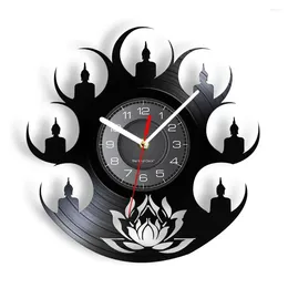Настенные часы Будда с цветком лотоса, пластинчатые часы для спа, декор для комнаты йоги, буддизм, молитва, ретро музыка, бесшумный кварц