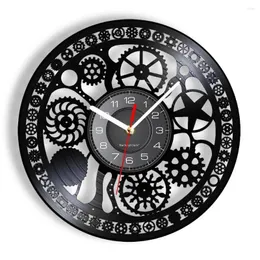 Wall Clocks Gear Wheels And Cogs Laser Cut Record Longplay Clock For Bedroom Man Cave Steampunk Industrial Decor Retro Watch