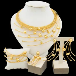 Hochzeitsschmuck-Sets, luxuriöses vergoldetes Party-Set, exquisite große Halskette und Ohrringe mit Armband, Ring für Jubiläums-Cocktail-Geschenke 231219