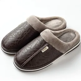 Chinelos masculinos chinelos de couro interior inverno à prova dwaterproof água quente casa pele senhora chinelos casais sapatos grandes chinelos 231219