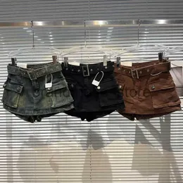 Women's Jeans PREPOMP 2023 Autumn New Collection Big Pockets Belt Denim Shorts Skirt Women Short Jeans GL211 J231219