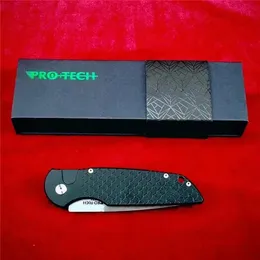 ProTech TR-3 AUTO Folding Knife 3.375" 154CM Black DLC Plain Blade, Black Fish Scale Milled Aluminum Handles Pocket Tactical knives wtih retail paper box