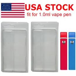 USA Stock Plastic Clam Shell Case 1 ml 0,8 ml 2 ml engångsvapspenna förpackning Klar PVC Blister Pack Cases Hanger Vaporizer Penns E Cigaretter Anpassad logotyp 800 st lådor