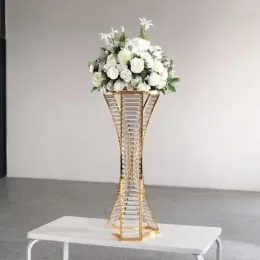 パーティーデコレーション10pcs）ウェディングテーブルロードのためのクリスタルビーズの花瓶付き金属フラワースタンド