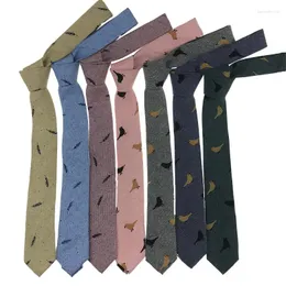 Bow Ties 145 7cm Bird Leaves Neck Tie Printed Cotton Retro Original Elegant Soft Japanese Student Shirt For Artistic Jewelry Delivery