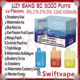 Original UZY Bang BC5000 Puff Disposable E Cigarette 650mAh Rechargeable Battery 12 Flavors 12ml 0% 2% 3% 5% 5k Puffs Vapes Pen Starter Kit Authentic Wholesale