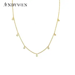 Chokers Andywen 925 Sterling Silver Gold Zircon CZ Charm Chocker Women Line Long Chain Necklace Women Rock Punk Luxury Jewelry 231218