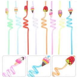 Disposable Cups Straws Styling Straw Cartoon Designed Reusable Drinking Birthday Party Curly Cocktail Garnish