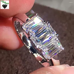 Кольца кластера, платиновое кольцо Pt950, женское кольцо для свадьбы, юбилея, помолвки 1, 2, 3, 4, 5, изумрудный прямоугольник, муассанит с бриллиантом