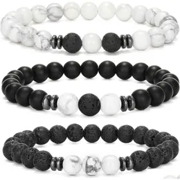 Collane con ciondolo Mengpa Braccialetti con perline da uomo Matte Lava Rock Perline di pietra vulcanica per le donne Bracciale elasticizzato Gioielli di moda Drop Dhnpk