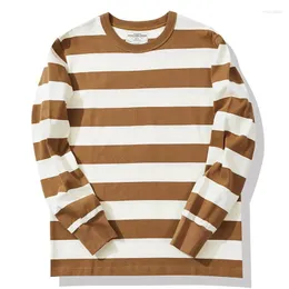 T-shirt da uomo Camicia con stampa a righe per uomo T-shirt a maniche lunghe in cotone confortevole alla moda Pullover con o-collo per il tempo libero Autunno sciolto