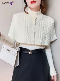 Kadın Sweaters Mizaç Cape Knit İki Parçalı Set Kadınlar Moda V Boyun Uzun Kollu Kazak Stand Stant Yaka Örgü HARDIGAN ŞALL 231219