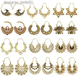 Dangle Chandelier HuaTang Vintage Gold Silver Color Drop Earrings for Women Boho Geometric Carved Earrings Female Indian Ethnic Jewelry brincosL231219