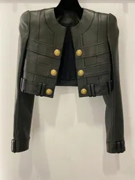Vestido de duas peças de alta qualidade est moda designer jaqueta mulheres falso couro retalhos leão botões trimmer 231218