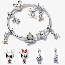 100º Aniversário Mickes Mouse Designer Pulseiras Disne Castle Golden Duck Fly Pig chapeamento de ouro Charme DIY Fit Pandoras Pulseira Colar para Mulheres Jóias Presente