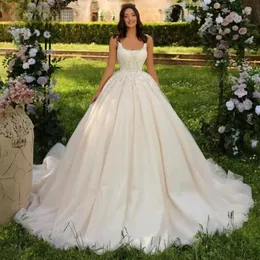 Stunningbride 2024 Romántico cuello cuadrado cremallera vestido de bola vestidos de novia blanco delicado apliques de cuentas princesa vestido de novia personalizado