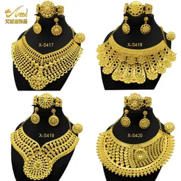 Bröllopsmycken set aniid lyxindian för kvinnor party dubai guld pläterad 24k halsband set afrikanska traditionella gåvor 231219