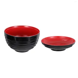 Dinnerware Sets 2 Pcs Soup Bowls Japanese Style Cover Small Imitation Porcelain Seasoning Hand-Pulled Noodle Miso Ramen