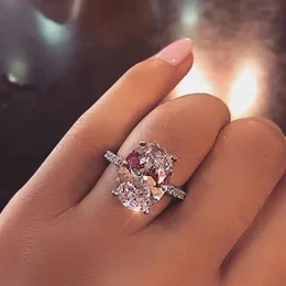 Vecalon deslumbrante 925 prata esterlina anel de noivado corte oval 4ct diamante cz anéis de banda de casamento para mulheres dedo jóias273b