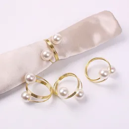 Elegant White Pearl Spring Servett Ring Hotel Wedding Decor Metal Servetter Buckle Festival Party Banquet Table Decoration Anillo de Servilleta de Primavera de Perlas