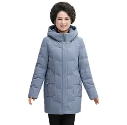 Jaqueta de mãe de 50 a 60 anos, feminina e roupas de inverno gordas, ganhando 200 libras para mostrar magreza, jaqueta de tamanho grande para pessoas de meia-idade e idosos