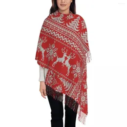 Halsdukar kvinnors halsduk med tofs röd jul snöflinga lång mjuk varm sjal wrap vinter stickning tecknad dagligen slitage pashmina