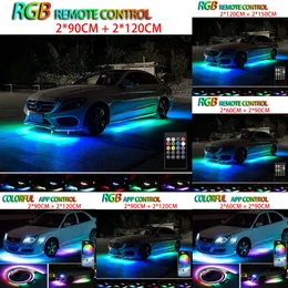 Nya dekorativa lampor Bil Light Strip App Control Flowing Color RGB Music Atmosphere Auto LED under 120 150 Tube Underglow Underbody System Neon Lamps