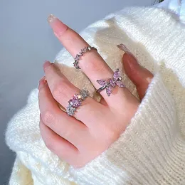 Band Rings Y2K Pink Crystal Irregular Heart Ring Vintage Shiny Zircon Love Open Women Punk Girls Party Jewelry Gift 231219