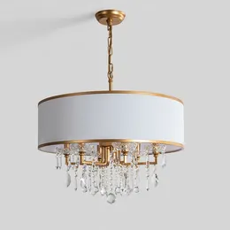 Pendant Lamps Light Luxury Chandelier Gold Cloth Bedroom Modern American Round Crystal Living Room Study Changing