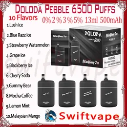 Doloda Pebble 6500 Puff Do dyspozycji E papieros 10 Smaki 13 ml 0% 2% 3% 5% 500 mAh Bateria do ładowania 6,5k Puffs Vapes Pena Starter Zestaw Autentyczny hurtowa hurtowa